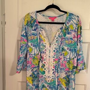 Lily Pulitzer Krystal Patterned Tunic with Lace-Up Detail